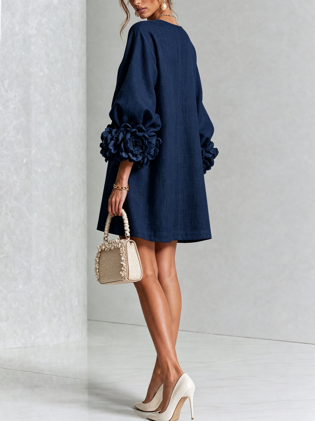 Buttoned Floral Mini Dress