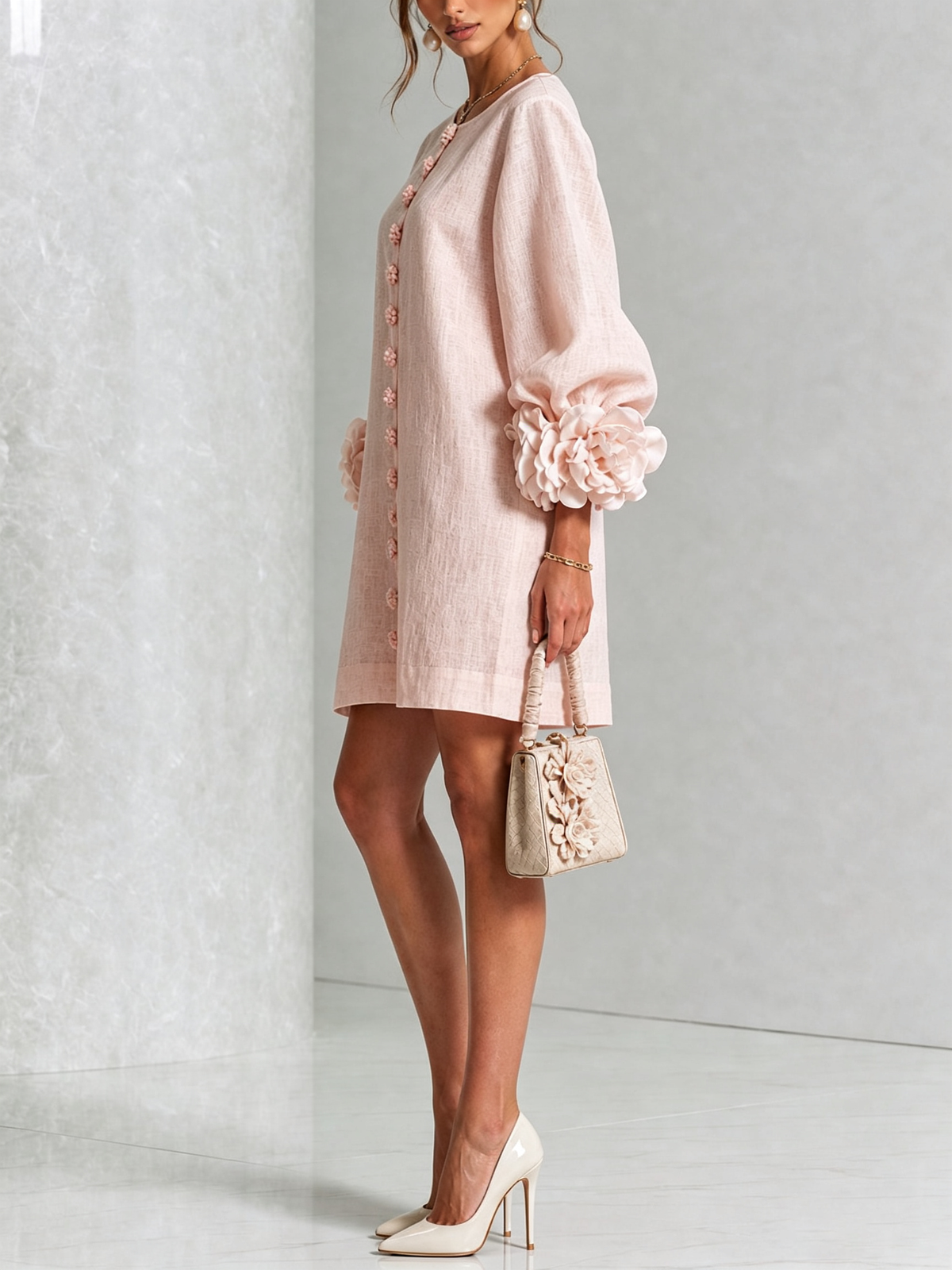 Buttoned Floral Mini Dress