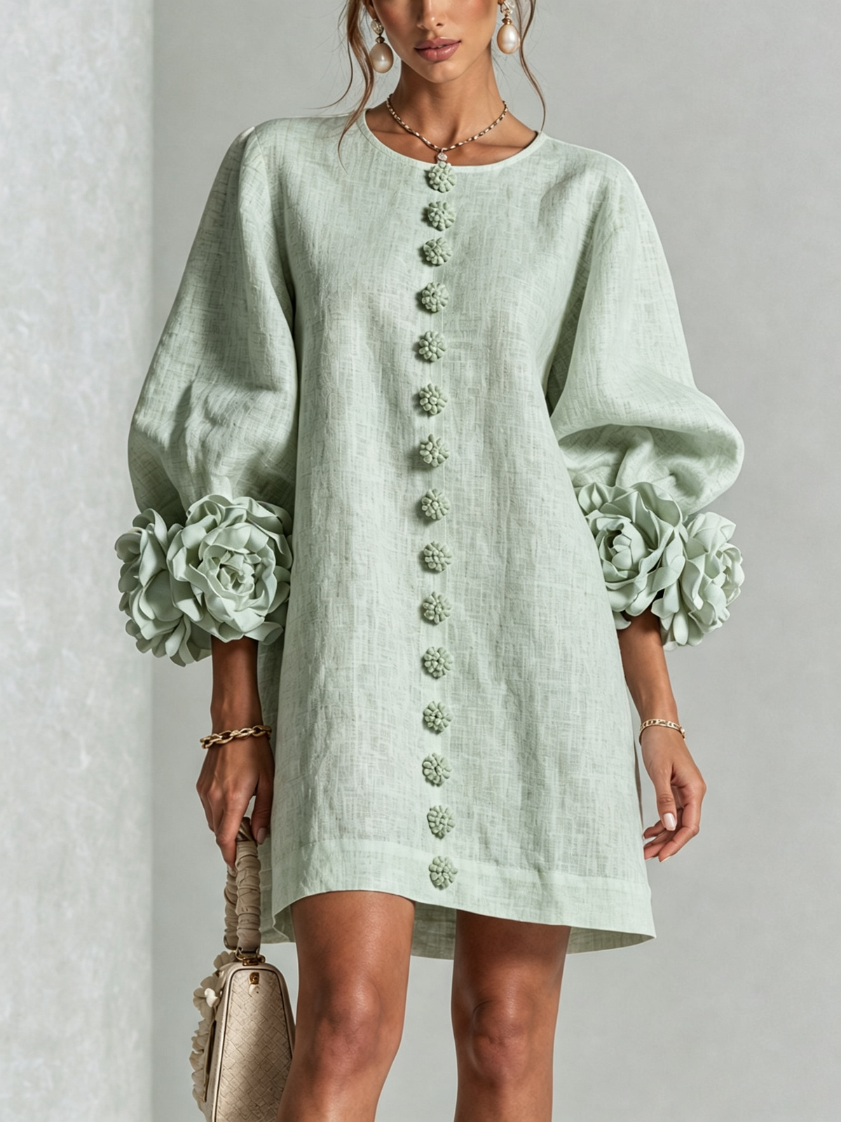 Buttoned Floral Mini Dress