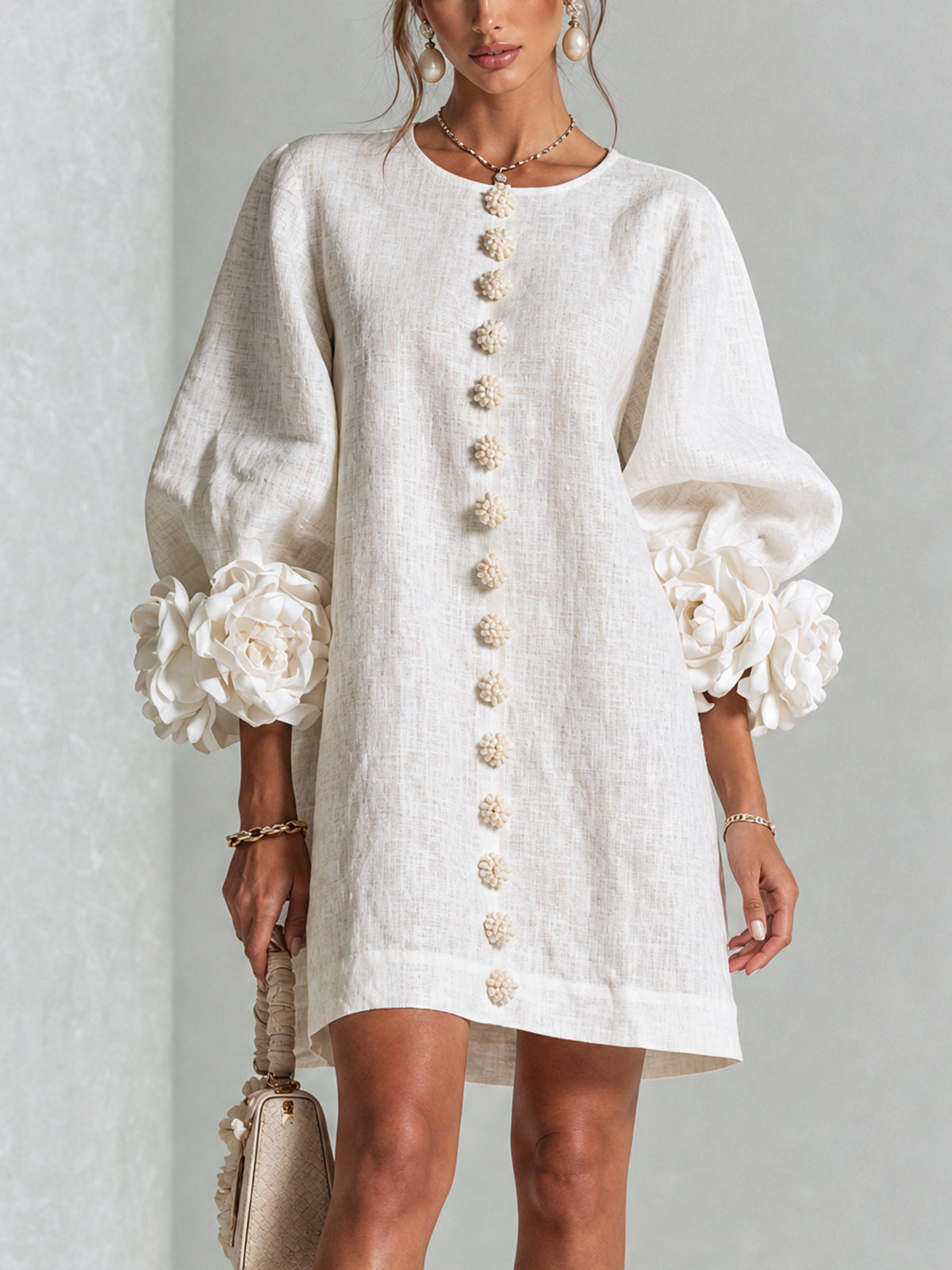 Buttoned Floral Mini Dress