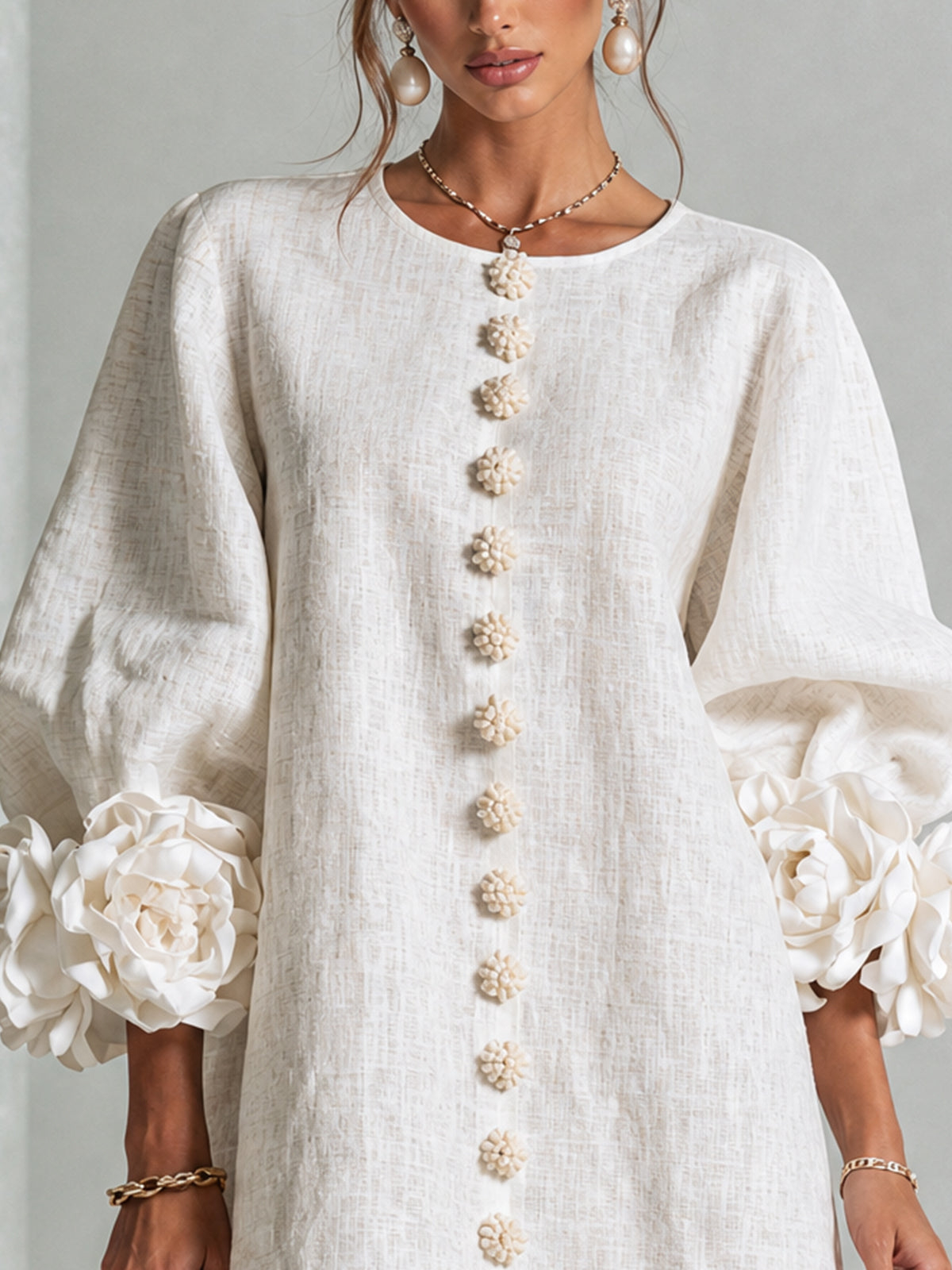 Buttoned Floral Mini Dress
