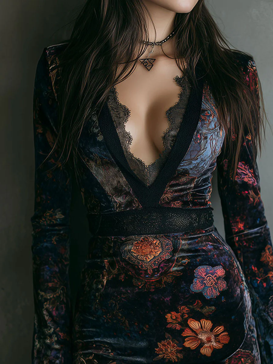 Iris | Floral Velvet Mini Dress