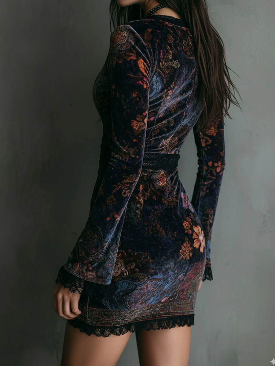 Iris | Floral Velvet Mini Dress