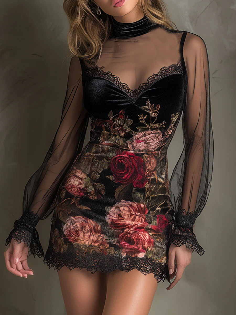 Eglantine | Rose Lace Mini Dress