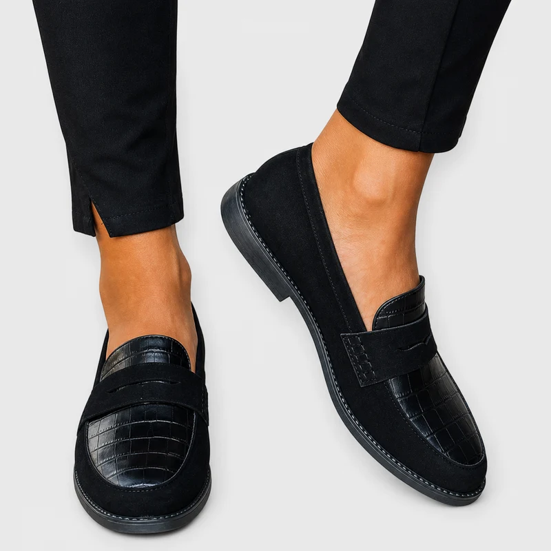 Greta Moccasin — Black Penny Cocco Effect