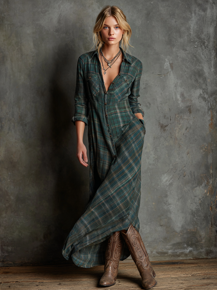 Striped Maxi Dress with Collar