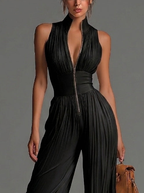 Black Chiffon Wide-Leg Jumpsuit