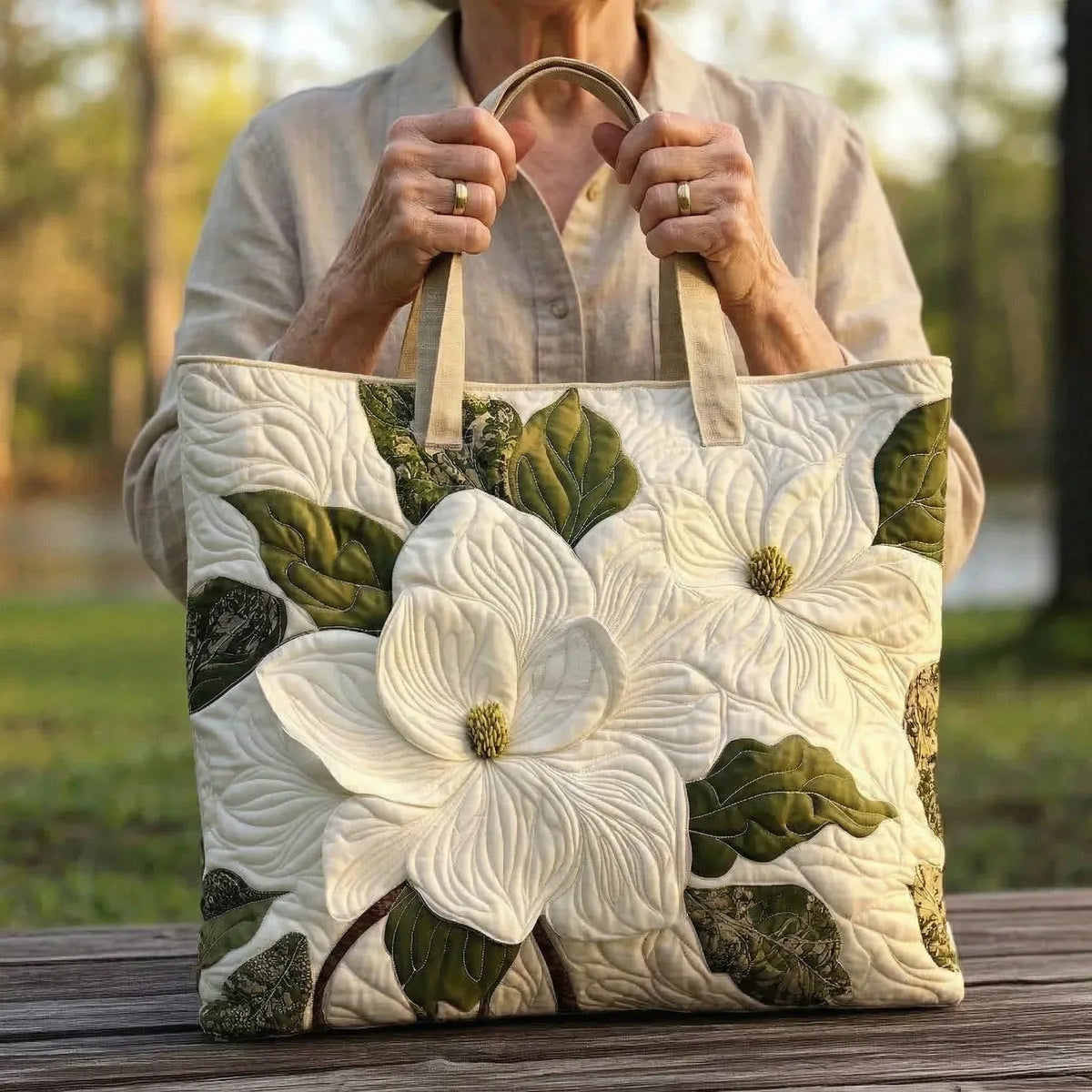 Floral Pattern Quilted Tote Bag