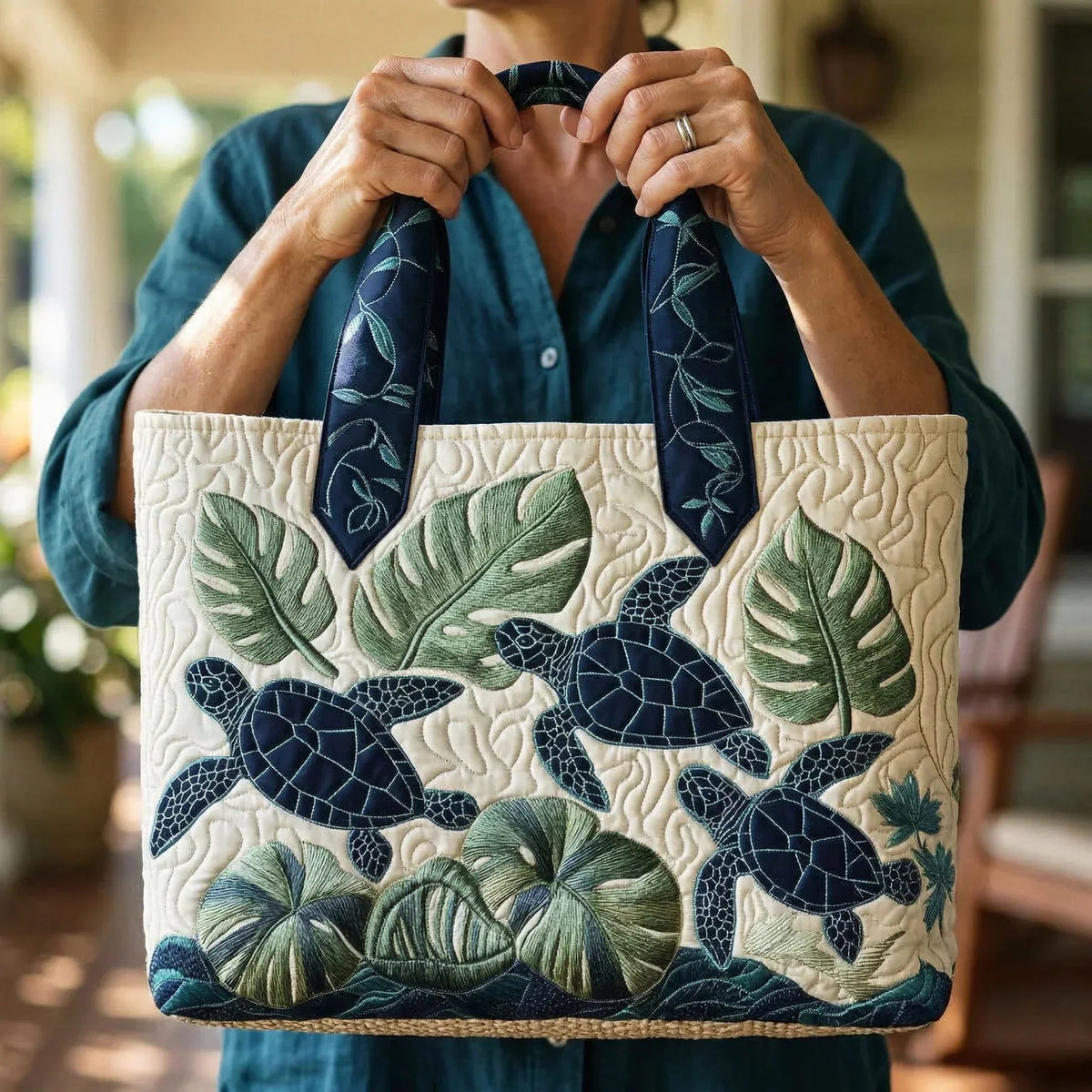 Grace of the Sea Turtle Quilted Tote Bag
