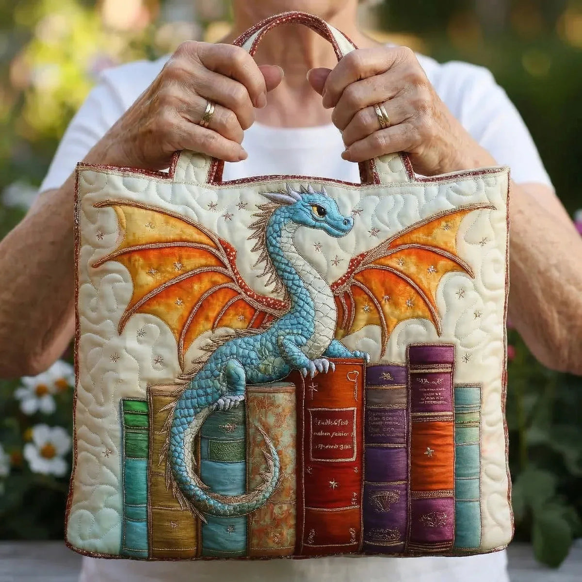 Padded Emerald Book Guardian Quilted Tote Bag