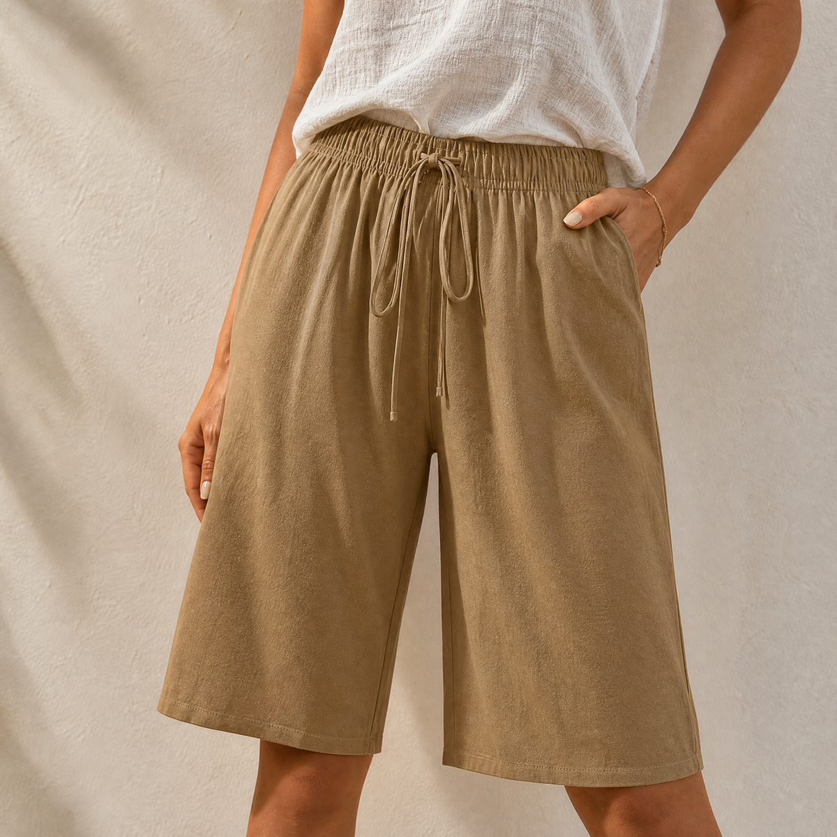 Lumera – Wide-Leg Drawstring Shorts with Smocked Waist
