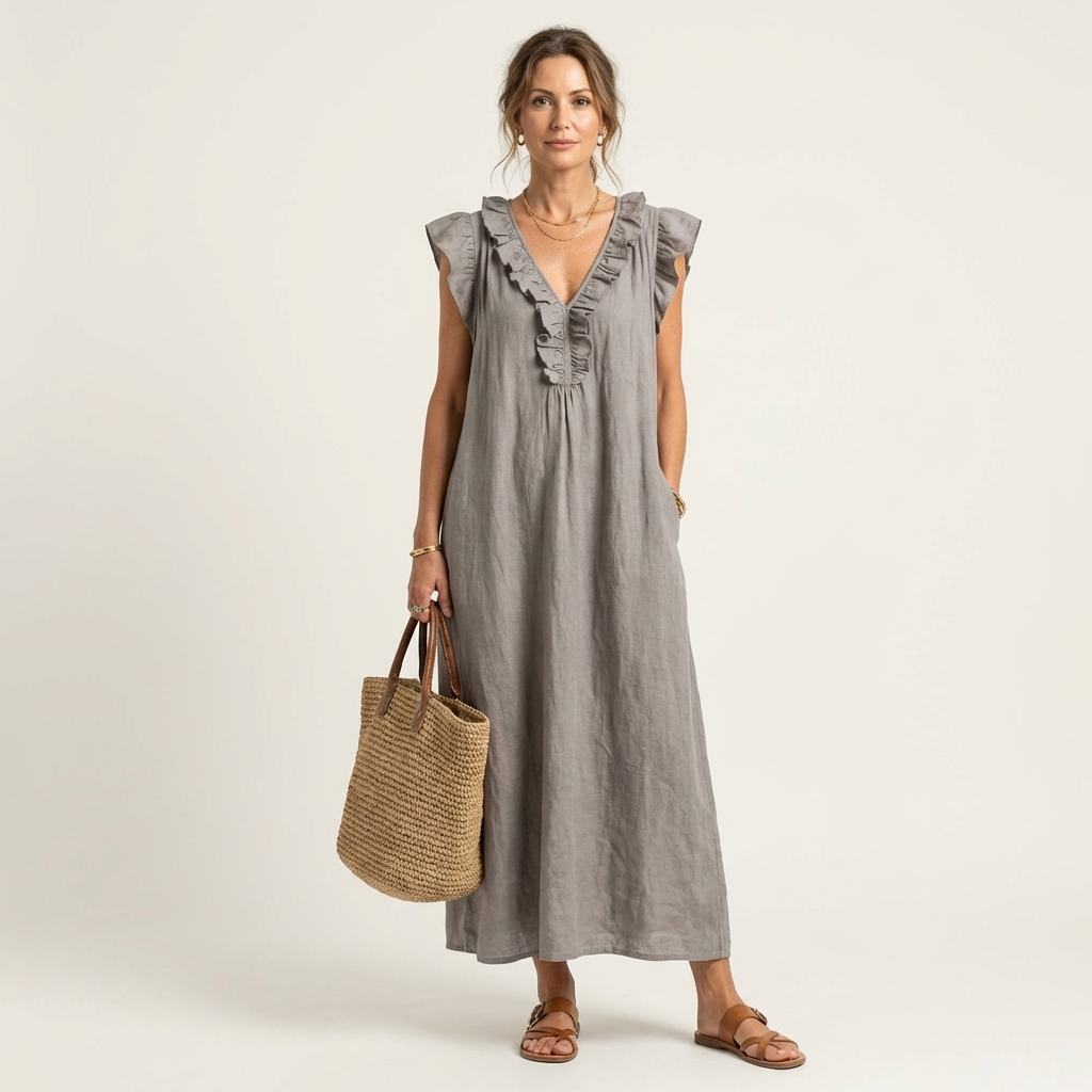 Maxi Ruffle Linen Dress