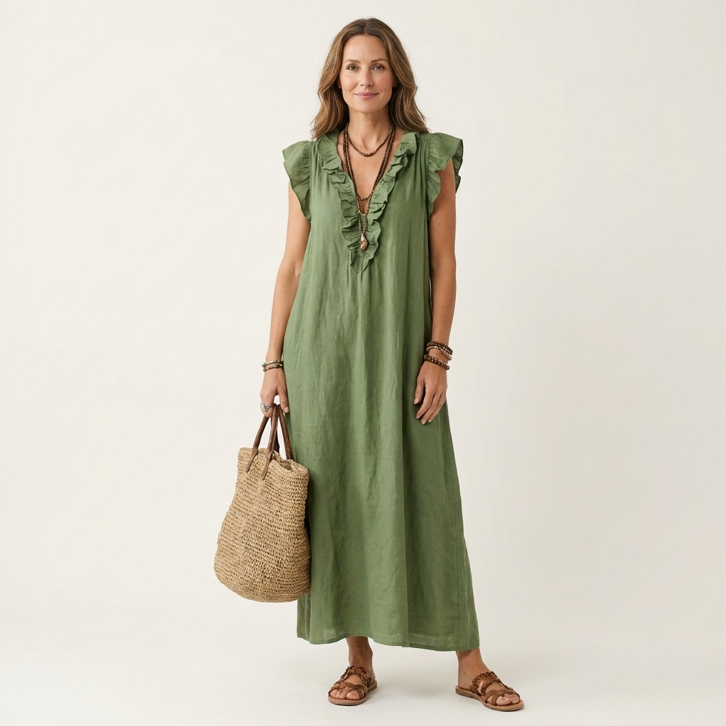 Maxi Ruffle Linen Dress