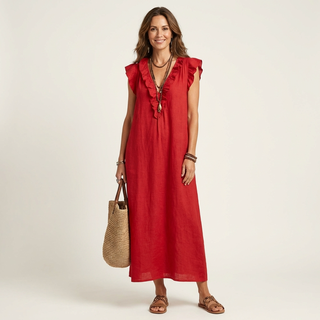 Maxi Ruffle Linen Dress