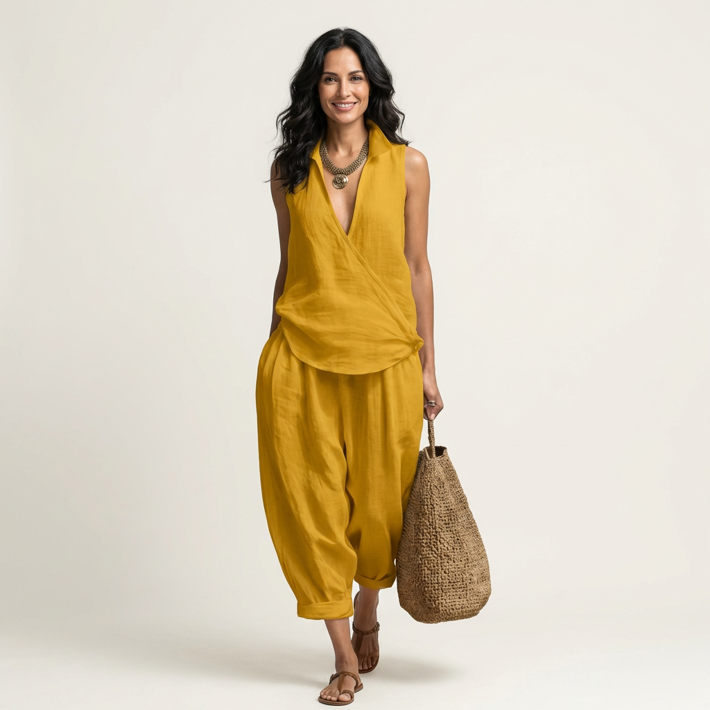 Wrap Top Set with Wide Pants