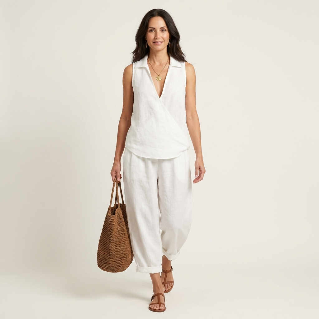 Wrap Top Set with Wide Pants