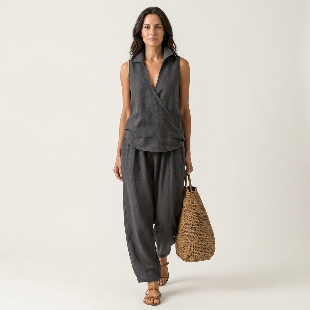 Wrap Top Set with Wide Pants
