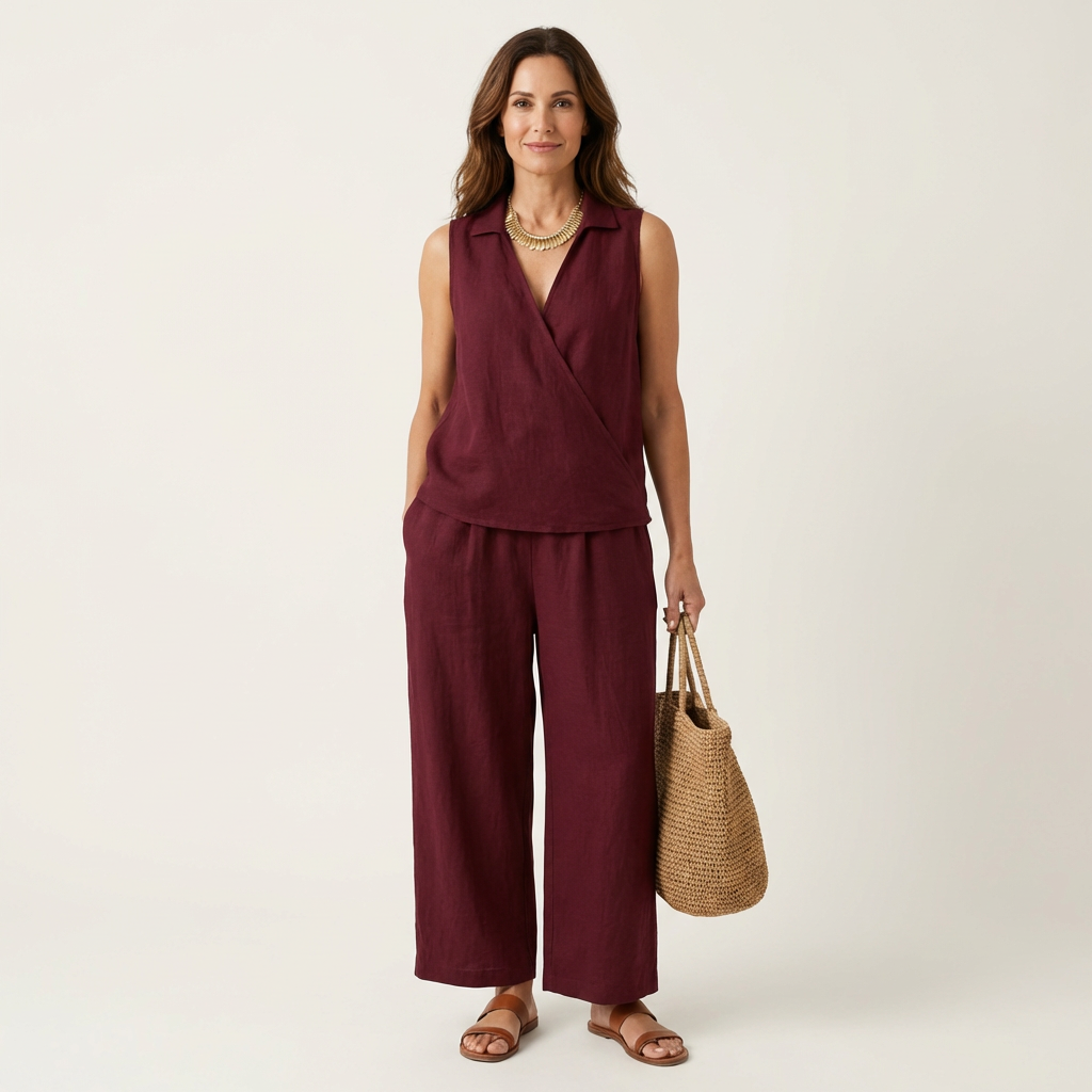 Wrap Top Set with Wide Pants
