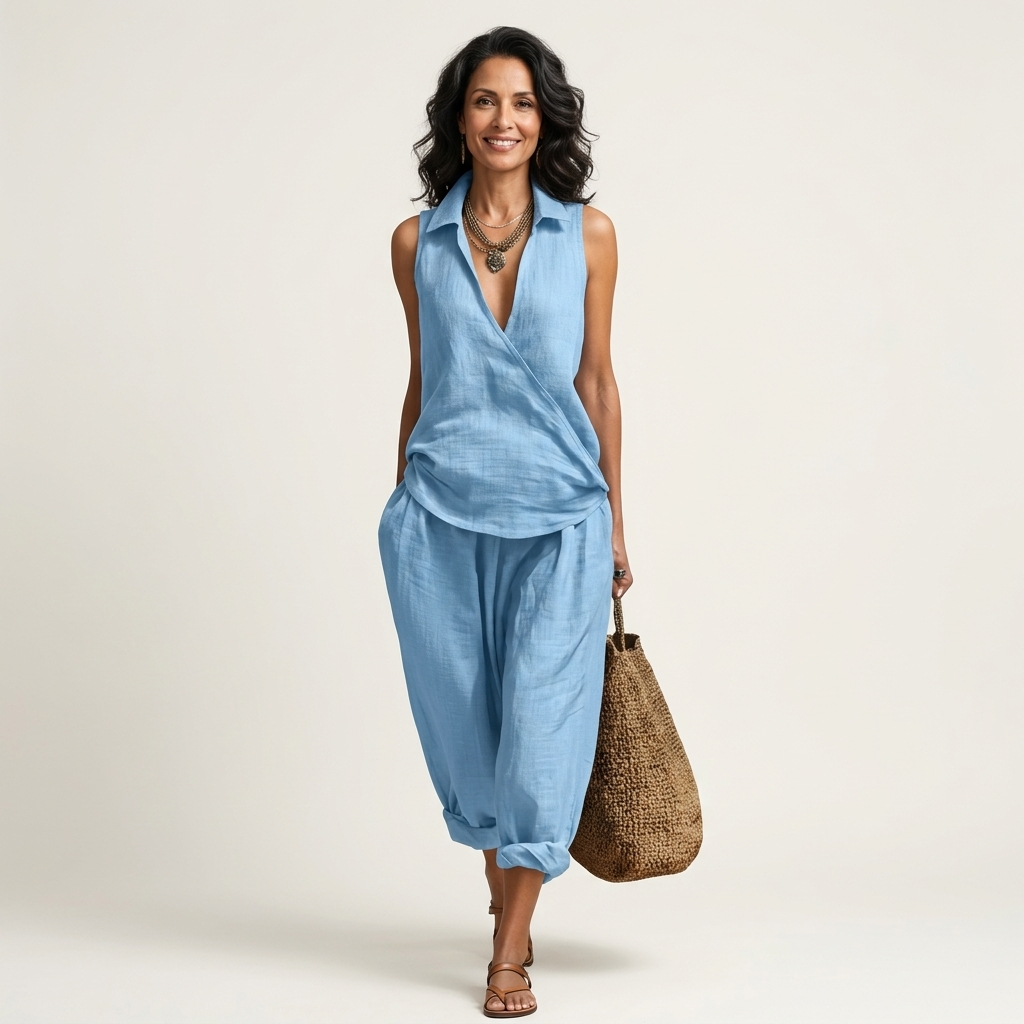 Wrap Top Set with Wide Pants