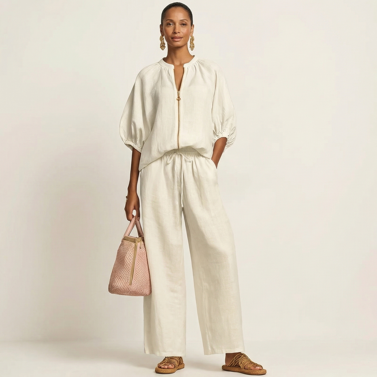 Puff Sleeve Zip Set