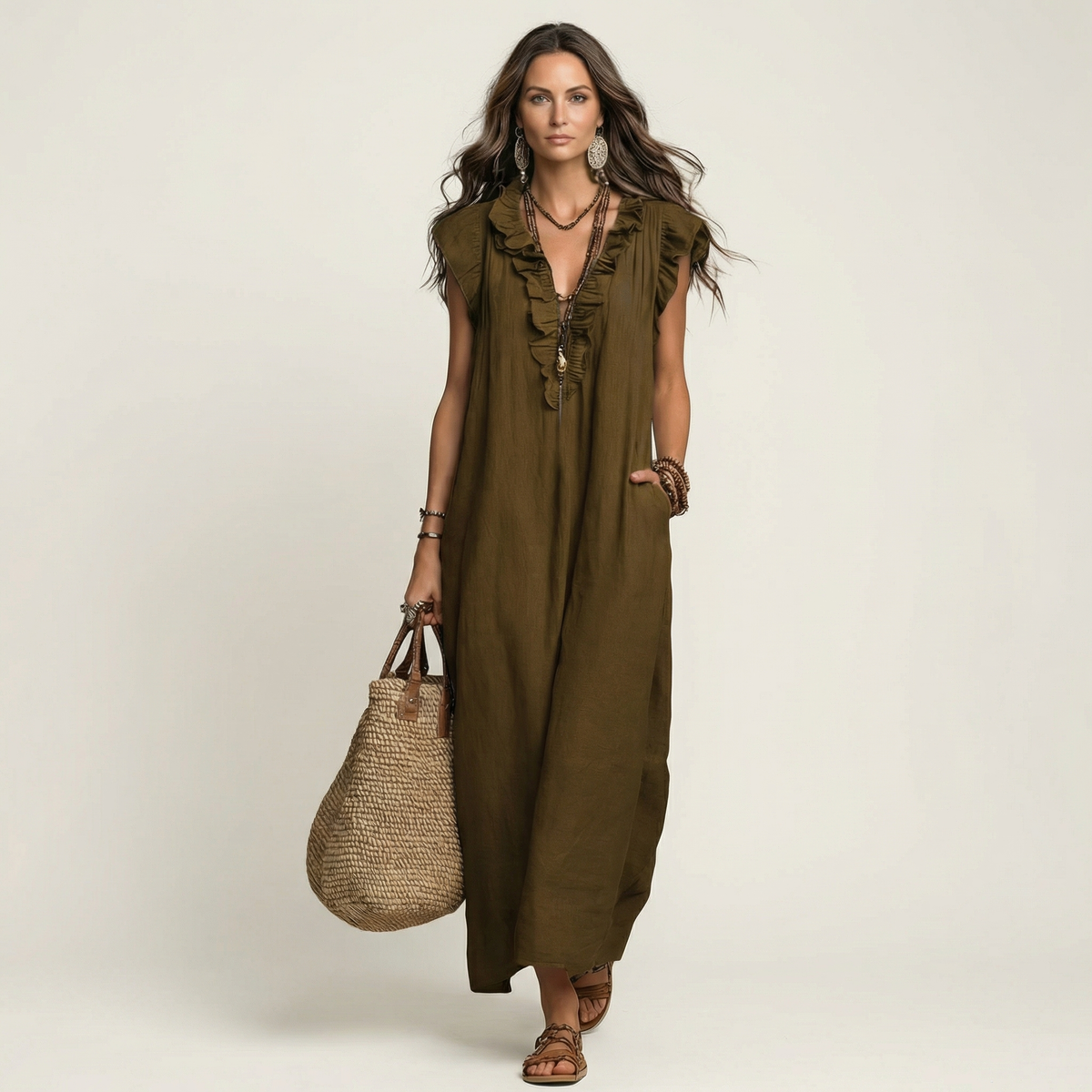 Maxi Ruffle Linen Dress