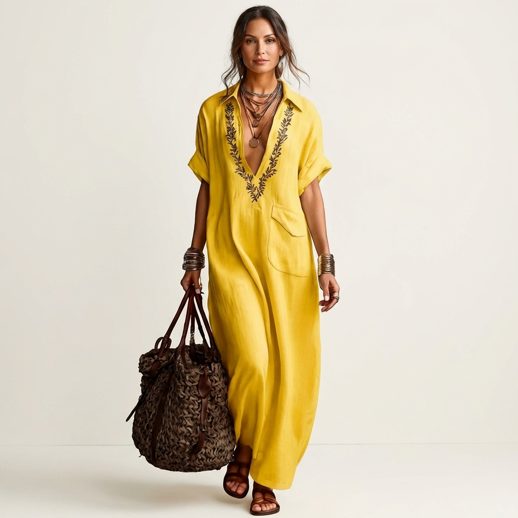 Maxi Embroidered Linen Dress