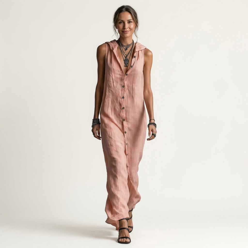 Hooded Linen Maxi Dress