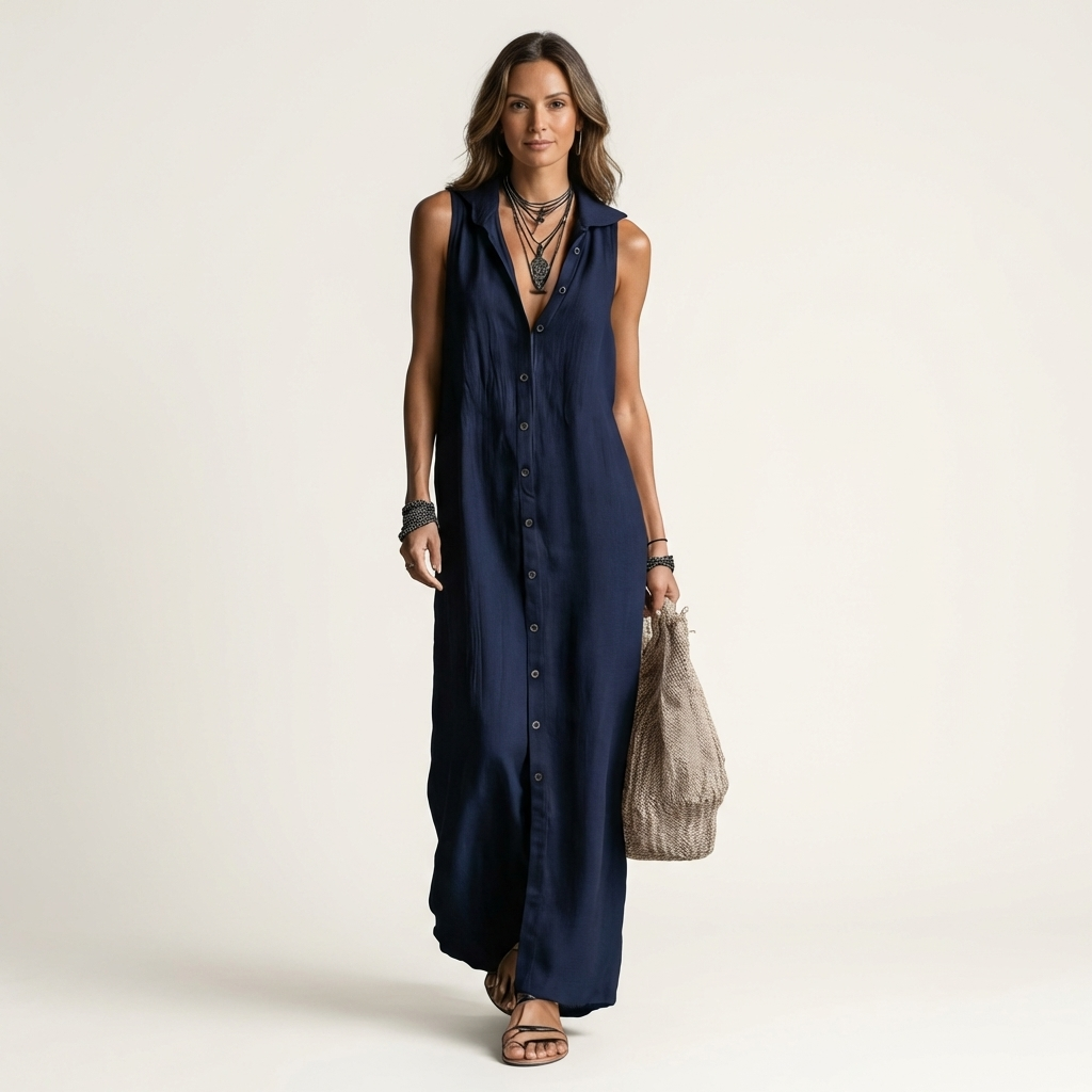 Hooded Linen Maxi Dress