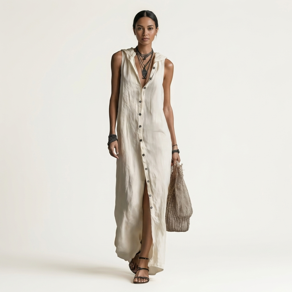 Hooded Linen Maxi Dress