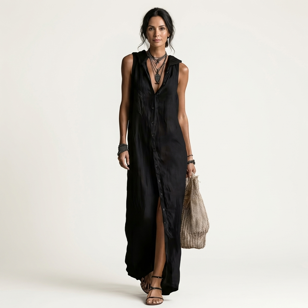 Hooded Linen Maxi Dress