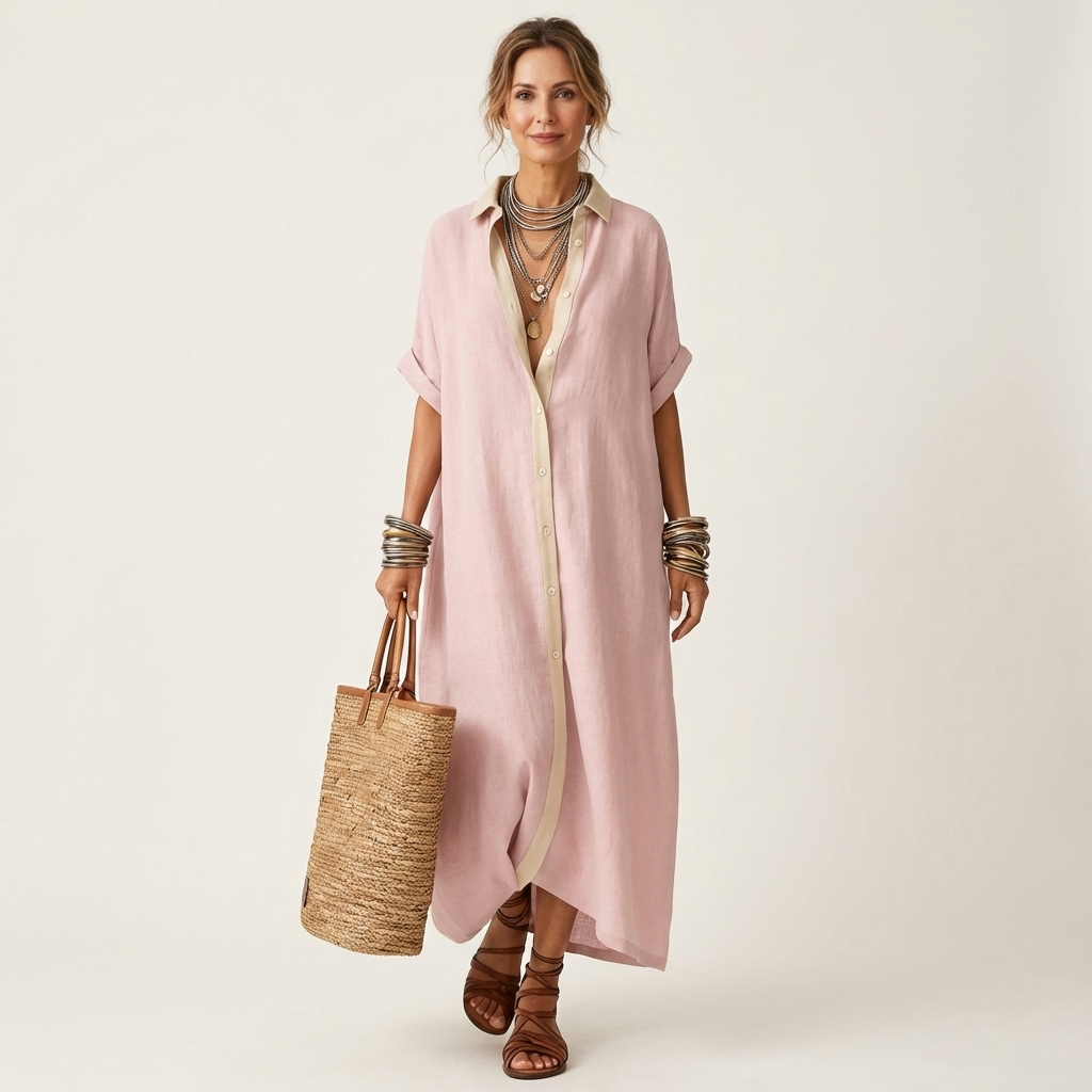 Maxi Shirt Dress with Contrasting Collar