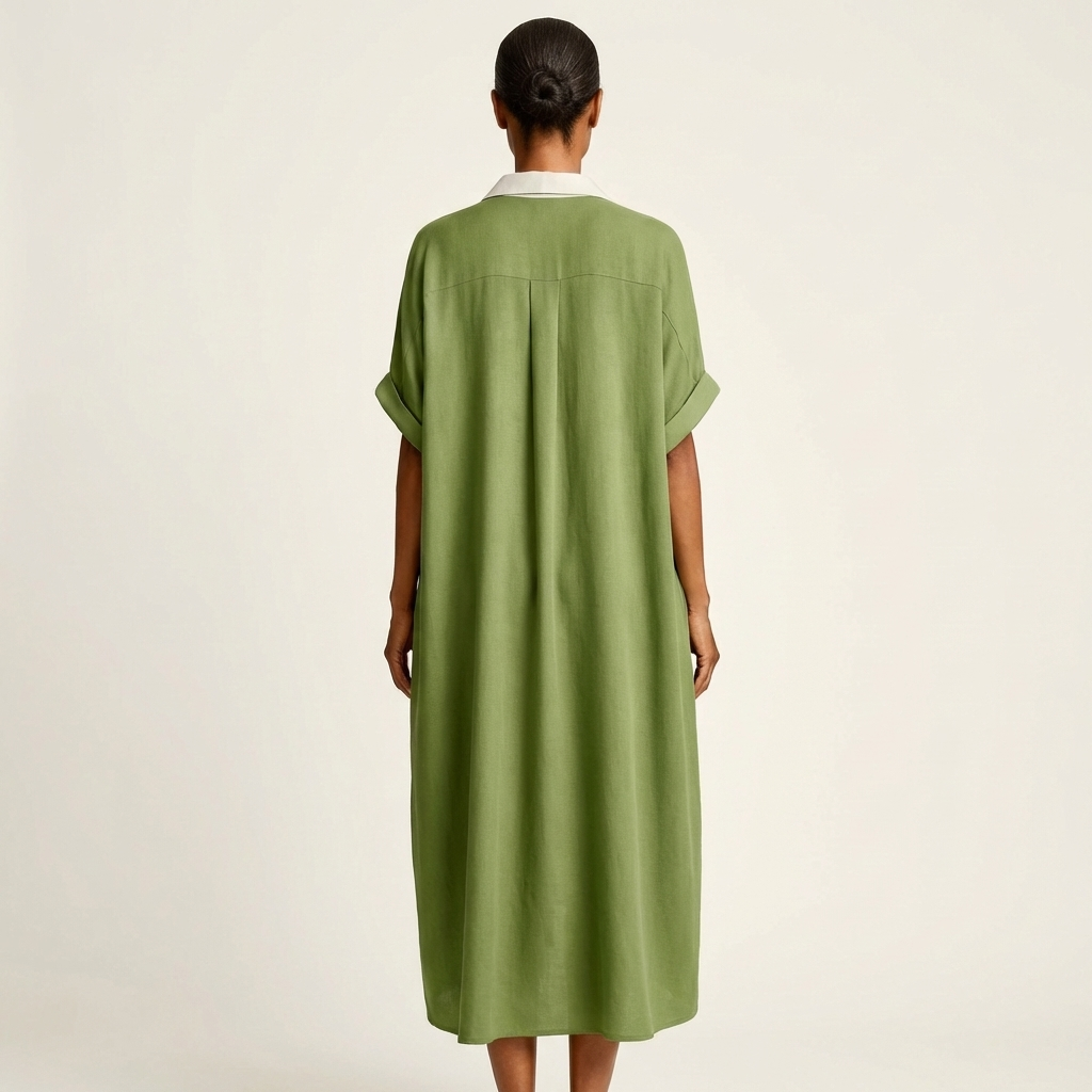 Maxi Shirt Dress with Contrasting Collar
