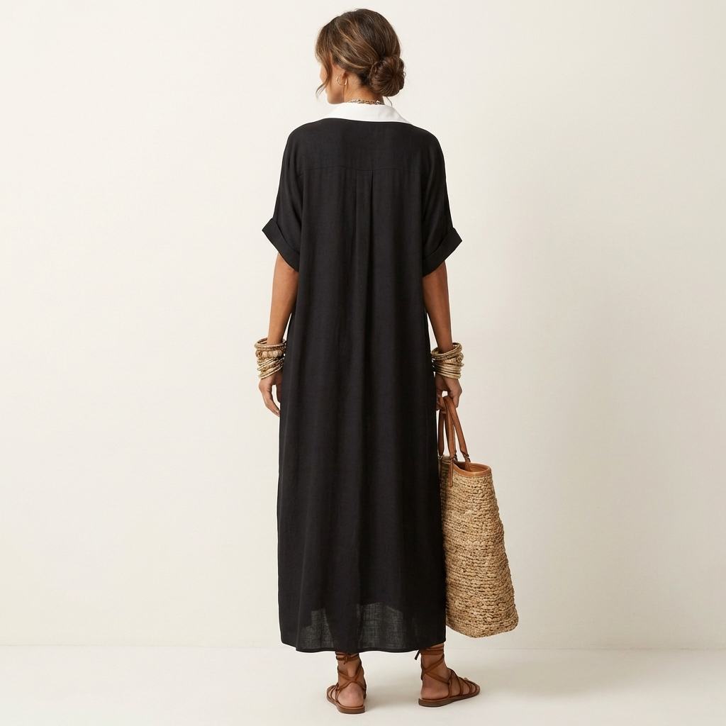 Maxi Shirt Dress with Contrasting Collar