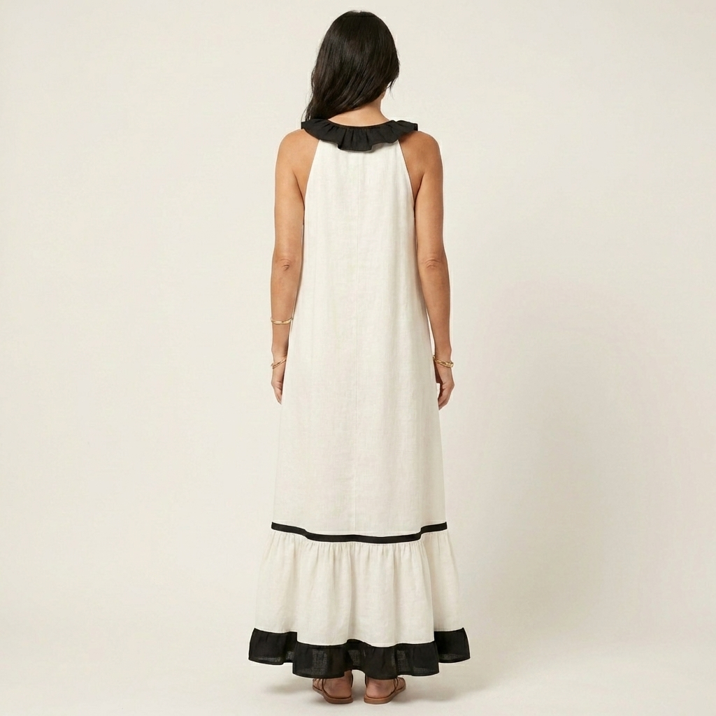 Sleeveless Maxi Dress with Ruffled Neckline