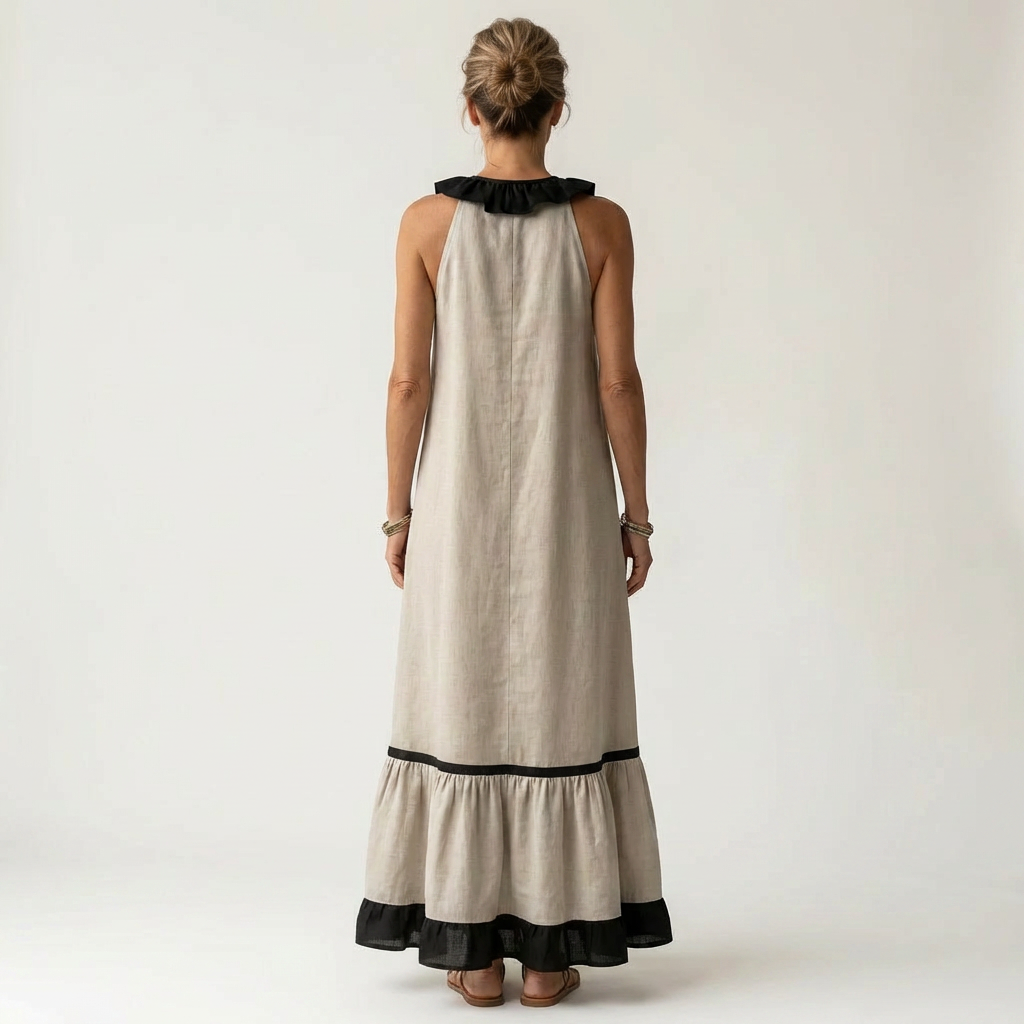 Sleeveless Maxi Dress with Ruffled Neckline