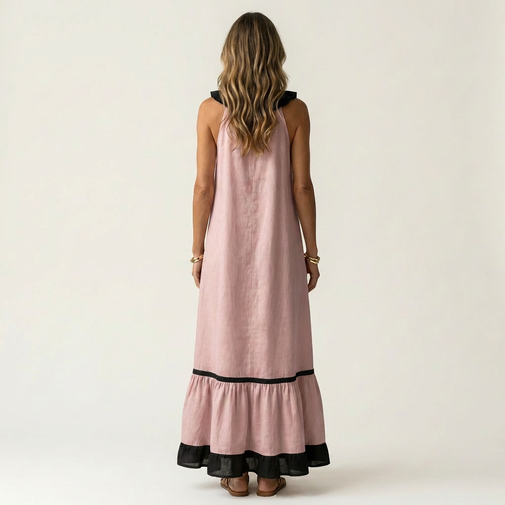 Sleeveless Maxi Dress with Ruffled Neckline