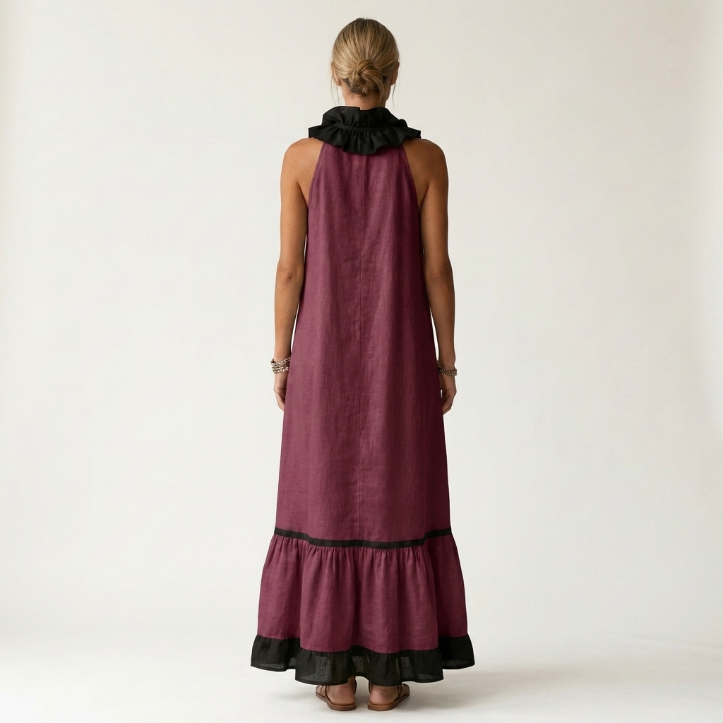 Sleeveless Maxi Dress with Ruffled Neckline