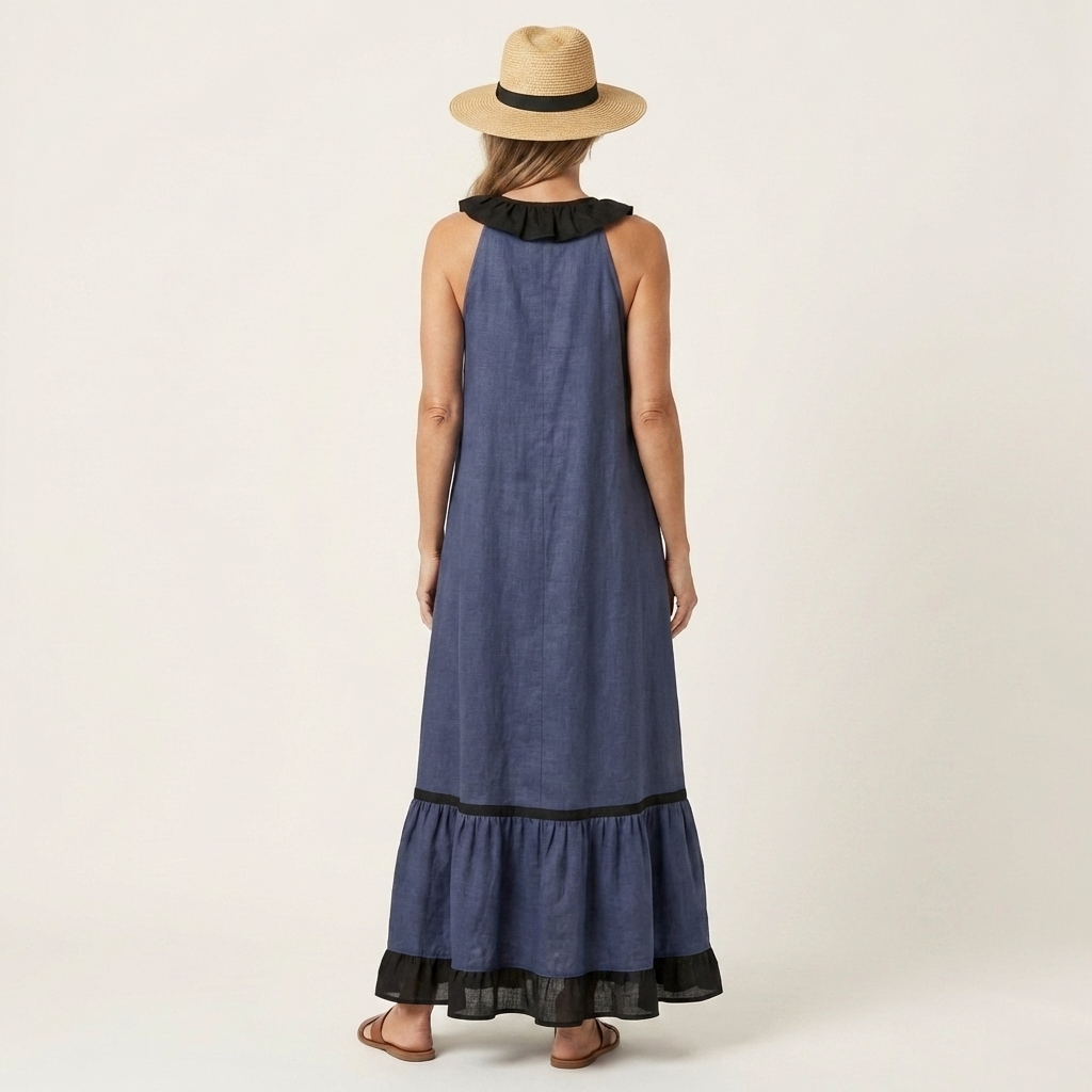 Sleeveless Maxi Dress with Ruffled Neckline