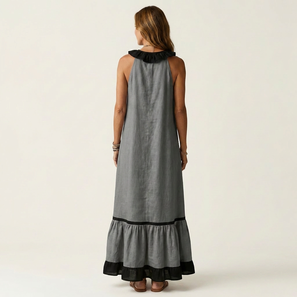 Sleeveless Maxi Dress with Ruffled Neckline
