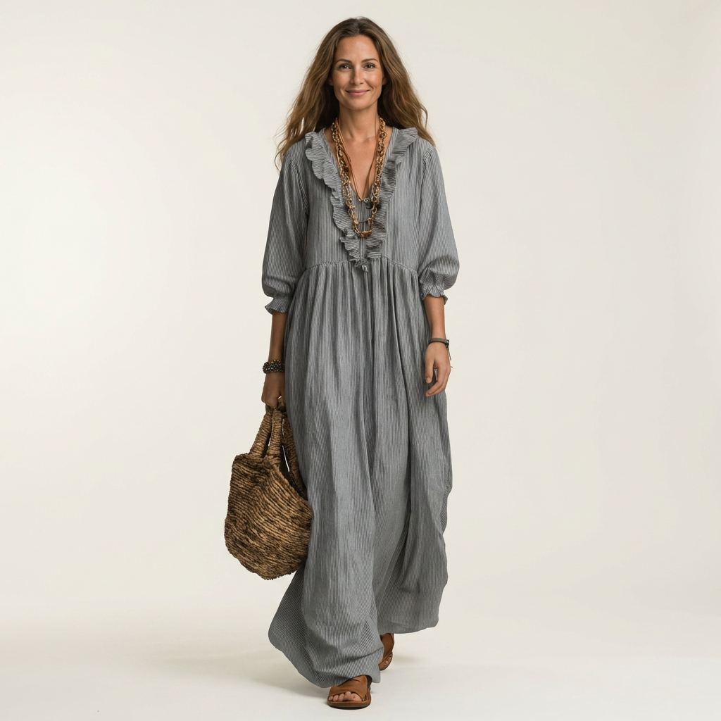 Striped Maxi Dress with Ruffles