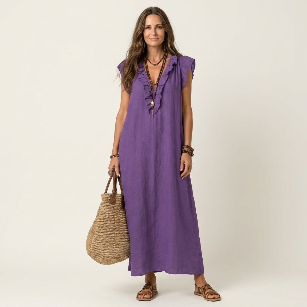 Maxi Ruffle Linen Dress