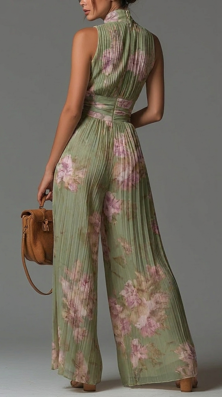 Rosie | Floral Chiffon Jumpsuit with Pleated Design