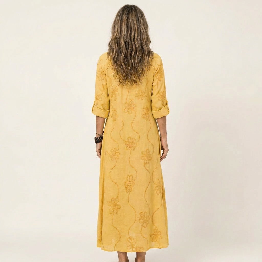 Maxi Embroidered Cotton-Linen Dress