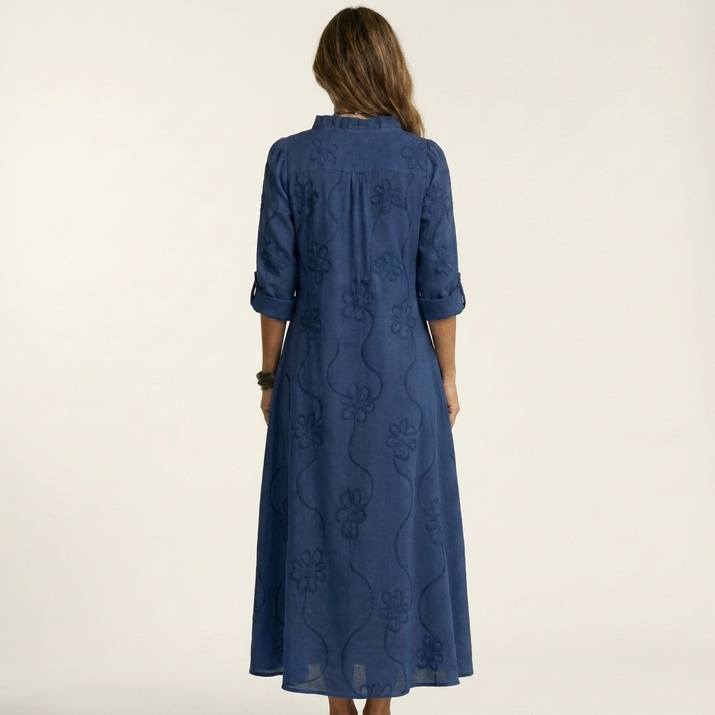 Maxi Embroidered Cotton-Linen Dress