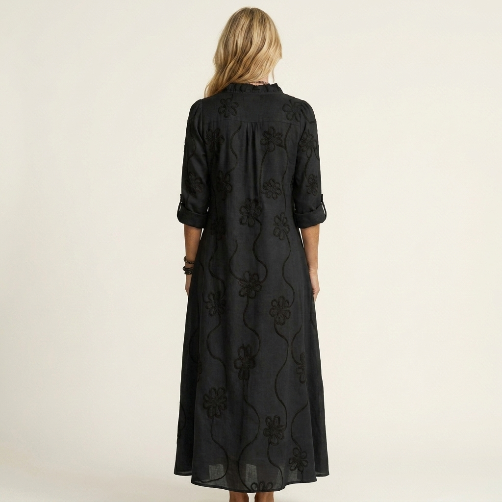 Maxi Embroidered Cotton-Linen Dress