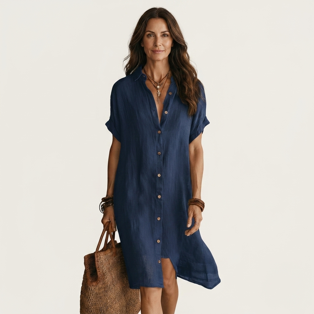 Midi Shirt Dress in Cotton-Linen