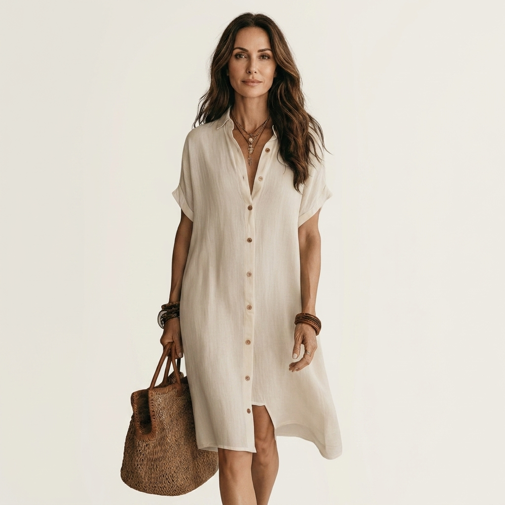 Midi Shirt Dress in Cotton-Linen