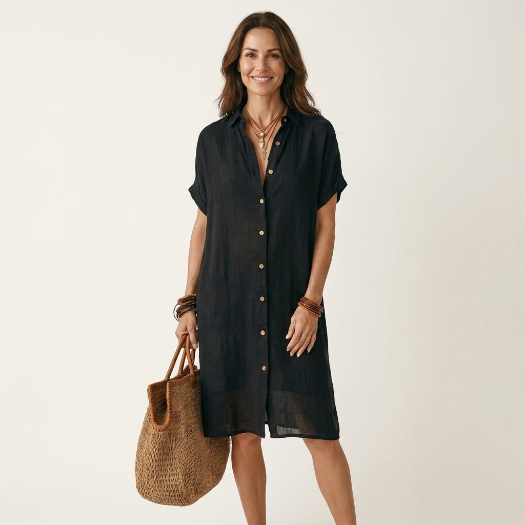 Midi Shirt Dress in Cotton-Linen