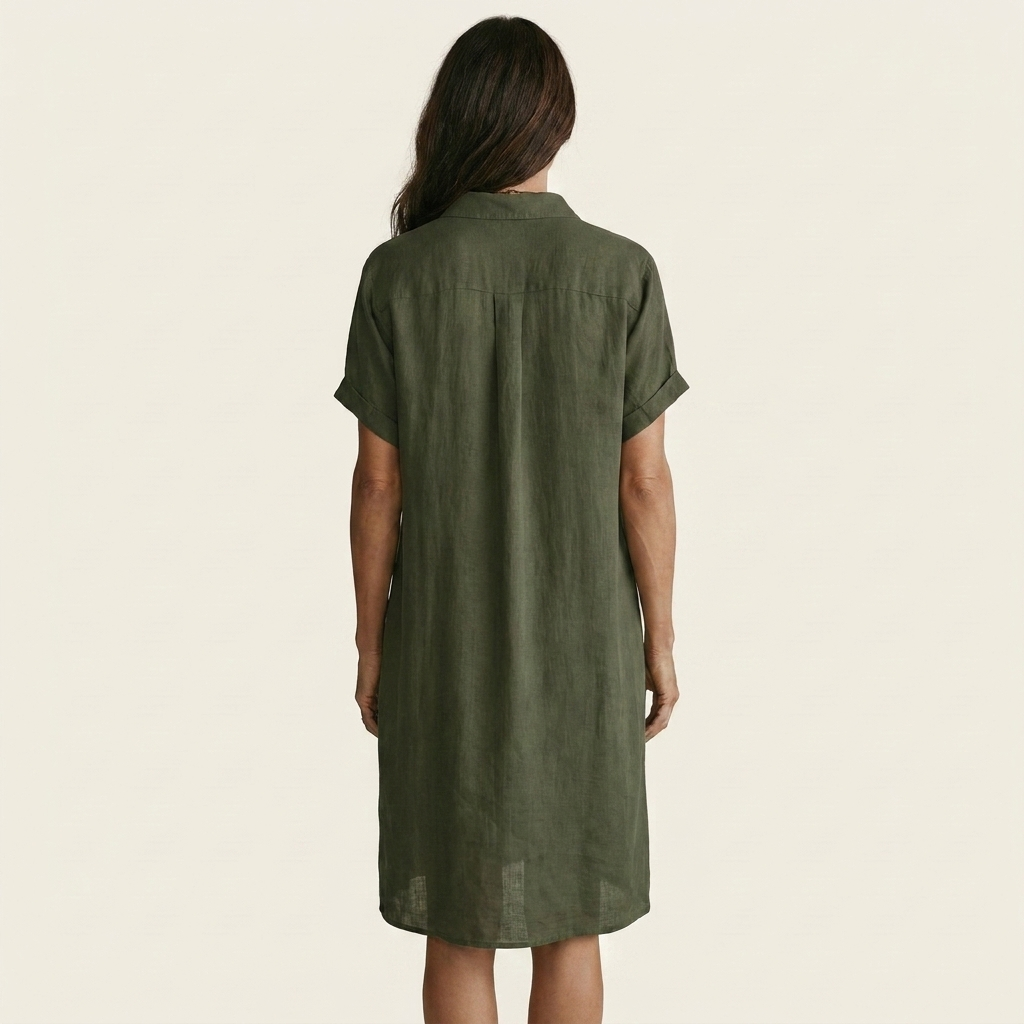 Midi Shirt Dress in Cotton-Linen