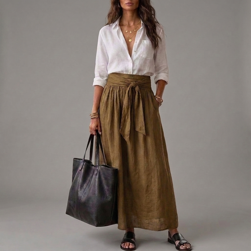 SAHARA | Black Top and Olive Green Midi Skirt Two-Piece Set